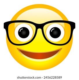 Clever glückliches Emoji mit Brille Vektorgrafik Cartoon isoliert auf weißem Hintergrund