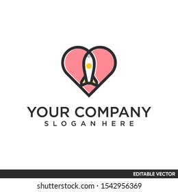 clever heart and rocket logo premium