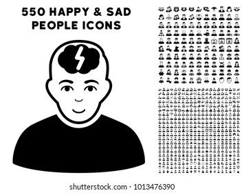 Clever icon with 550 bonus pity and glad jobs pictographs. Vector illustration style is flat black iconic symbols.