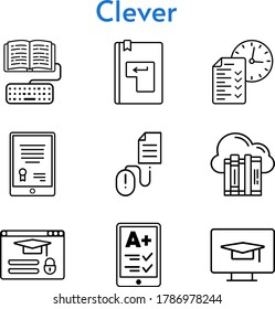 clever icon set. included cloud, tablet, ereader, test, enter, login, click icons. linear styles.