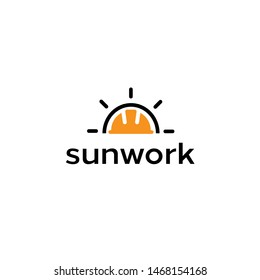 Clever Labor Contractor With Sun, Bulb And Hard Hat Logo Design Vector Icon Illustration Inspiration