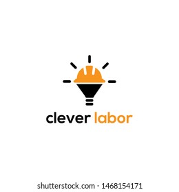 Clever Labor Contractor With Sun, Bulb And Hard Hat Logo Design Vector Icon Illustration Inspiration