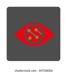 Clever Lens vector icon. Style is flat rounded square silver button with red symbol, white background.