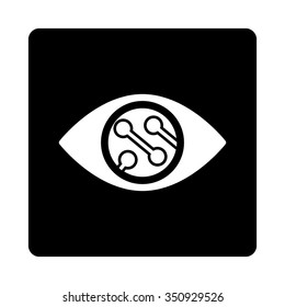 Clever Lens vector icon. Style is flat rounded square button, white and black colors, white background.