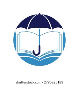 Clever logo combining a book and umbrella, symbolizing knowledge protection or insurance for educational and academic services.