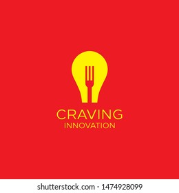 Clever Logo Idea With Bulb And Fork Vector Icon Illustration Inspiration. Modern Food And Drink Logos. Craving Innovation.