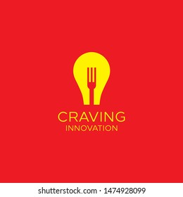 Clever logo idea with bulb and fork vector icon illustration inspiration. modern food and drink logos. craving innovation.