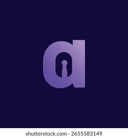 Un inteligente logo 'a' en minúsculas con un ojo de cerradura integrado, presentado en un sutil gradiente púrpura. Ideal para marcas de seguridad, privacidad o acceso digital.