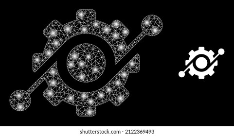 Un modelo de máquina inteligente con un icono de máquina y una malla de la constelación con manchas luminosas. El modelo iluminado se crea utilizando un icono de vector de máquina inteligente y malla triangular.