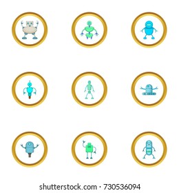 Clever machine icons set. Cartoon style set of 9 clever machine vector icons for web design