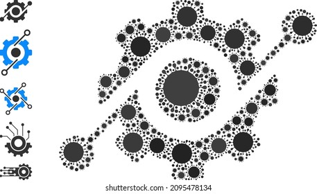 Clever machine mosaic icon. Vector collage composed of random coronavirus icons. Virulent mosaic clever machine icon and additional icons. Clever machine mosaic for epidemic images.