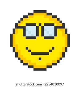 Icono de la cara del hombre inteligente. Emoticonos de arte de Pixel. Ilustración vectorial.