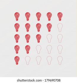 Clever meter. Stylized hand draw light bulbs. Five stars, light bulbs. Vector format, editable and sizable. Corporate identity - creative, fresh, modern design. Website elements.