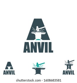 A clever and minimalist vector logo featuring a heavy industrial anvil seamlessly integrated into the shape of the letter "A." The design uses a bold orange and dark gray palette to evoke a sense of heat, strength, and durability. This professional monogram is ideal for metal fabrication businesses, modern blacksmithing shops, custom steel furniture makers, engineering firms, and industrial design studios.