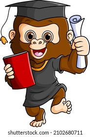 The clever monkey is in the graduation event with the happy face of illustration