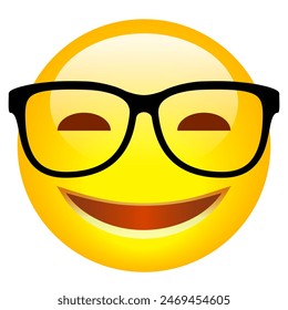 Clever nerd emoji with glasses, vector cartoon isolated on white background