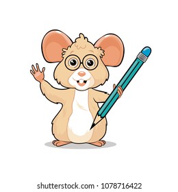 Clever nice friendly little mouse mascot holding a pencil