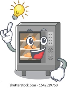 a clever oven cake cartoon character style have an idea gesture