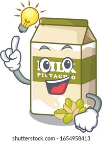 a clever pistachio milk cartoon character style have an idea gesture