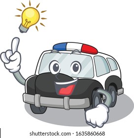a clever police car cartoon character style have an idea gesture