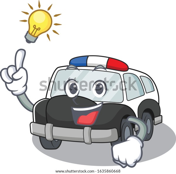 a clever police car cartoon character style have\
an idea gesture