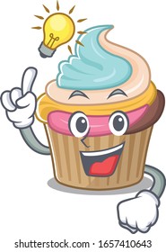 a clever rainbow cupcake cartoon character style have an idea gesture