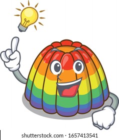 a clever rainbow jelly cartoon character style have an idea gesture