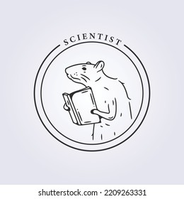 clever rat reading book logo line art vector illustration design, line studying mouse mascot