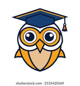 Un logotipo de mascota inteligente y erudito con un búho sabio con gafas y una gorra de graduación, que representa el conocimiento, la educación y la sabiduría. Ideal para instituciones educativas, servicios de tutoría.