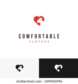 Clever and smart love or heart logo with t-shirt inside in negative space