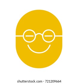 Clever smile glyph color icon. Silhouette symbol on white background. Spectacled smart emoticon. Negative space. Vector illustration