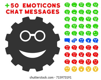 Clever Smiley Gear icon with bonus smiley clip art. Vector illustration style is flat iconic symbols for web design, app user interfaces.