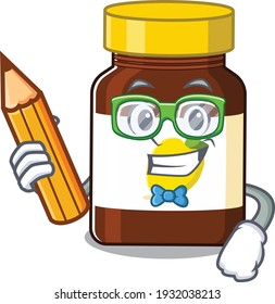 A clever student bottle vitamin c cartoon character study at home
