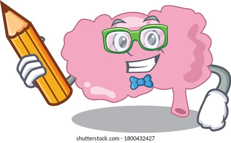 A clever student brain cartoon character study at home