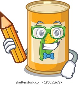 A clever student corn tin cartoon character study at home