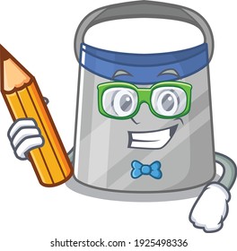 A clever student face shield cartoon character study at home