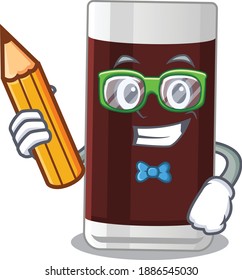 A clever student glass of chocolate cartoon character study at home. Vector illustration