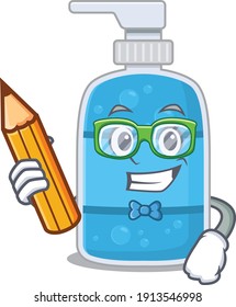 A clever student hand wash gel cartoon character study at home