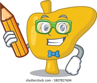 A clever student liver cartoon character study at home