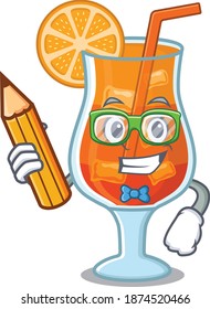 A clever student mai tai cocktail cartoon character study at home