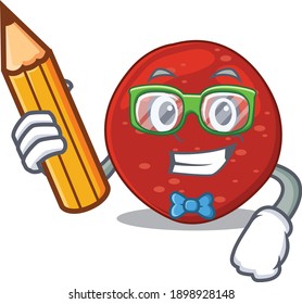 A clever student peperoni cartoon character study at home. Vector illustration