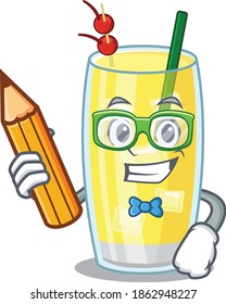 A clever student pina colada cocktail cartoon character study at home