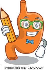 A clever student stomach cartoon character study at home