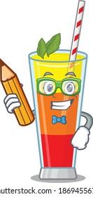 A clever student tequila sunrise cocktail cartoon character study at home