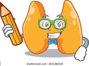 A clever student thyroid cartoon character study at home