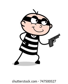 Clever Thief Running with Gun Vector