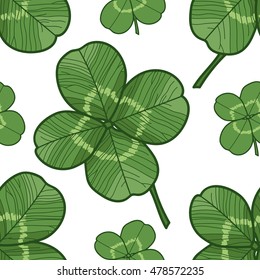 Clever trefoil vector seamless pattern green leaves