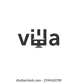 Clever villa word mark logo - simple and editable logotype with house silhouette in negative space