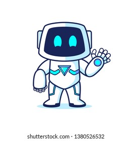 Clever waving White Mascot Robot character