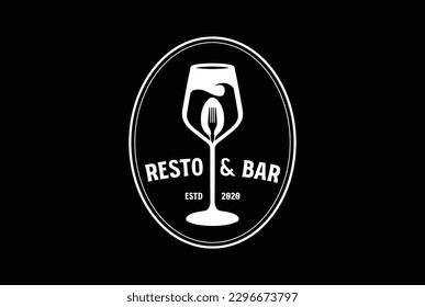 Clever Wine Glass Goblet with Spoon Fork for Restaurant Tavern Saloon and Bar Badge Emblem Logo